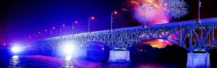 fireworks over bridge
